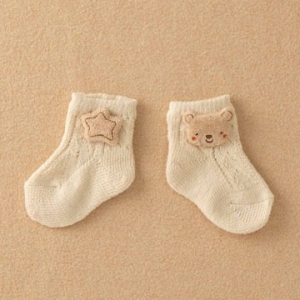 日本Amorosa Mamma有機棉新生兒襪-小熊貼布繡