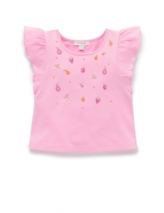 Purebaby 有機棉刺繡上衣-粉色水果刺繡