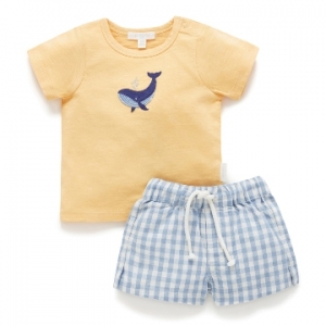 Purebaby有機棉嬰童短上衣褲套裝-鯨魚圖案