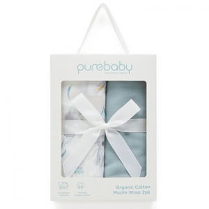 Purebaby有機棉嬰兒多功能紗布巾禮盒-粉綠印花