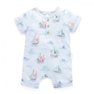 Purebaby 有機棉嬰童短袖連身裝-海盜船印花