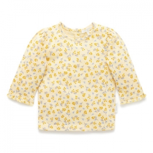 Purebaby有機棉女童長袖上衣-黃色碎花