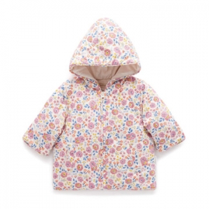 Purebaby有機棉女童連帽外套-粉紅花朵