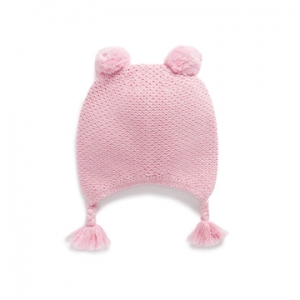 Purebaby有機棉嬰童針織帽-粉紅雙辮