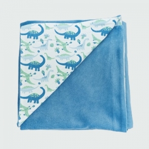 Deux Filles有機棉嬰兒棉絨毯-藍綠恐龍