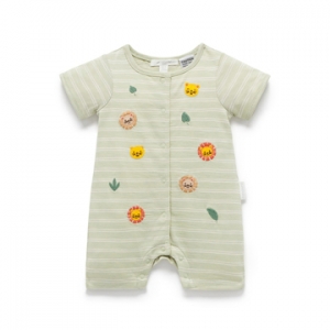 Purebaby有機棉嬰兒短袖連身衣-條紋動物