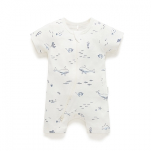 Purebaby有機棉嬰兒短袖連身衣-藍海洋