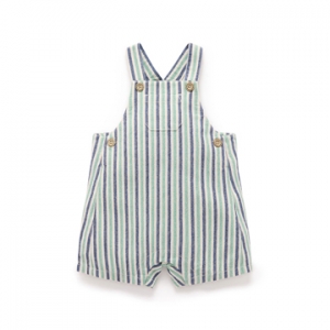 Purebaby有機棉男童吊帶褲-藍綠條紋