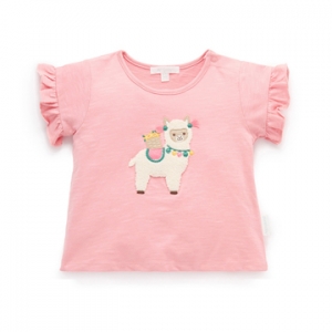 Purebaby有機棉女童短袖上衣-粉紅羊駝
