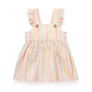 Purebaby有機棉女童背心洋裝-粉彩條紋