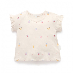 Purebaby有機棉女童短袖上衣-水果刺繡