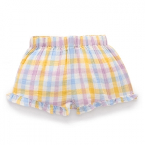 Purebaby有機棉女童短褲-黃粉格紋