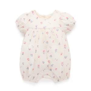 Purebaby有機棉嬰兒短袖連身衣-杏色碎花