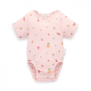Purebaby有機棉嬰兒短袖包屁衣-粉紅水果