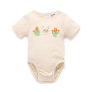 Purebaby有機棉嬰兒短袖包屁衣-米色羊駝
