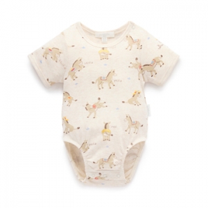 Purebaby有機棉嬰兒短袖包屁衣-毛驢印花