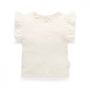 Purebaby有機棉女童短袖上衣-白色荷葉袖