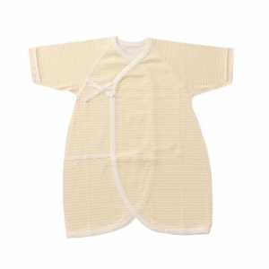 日本OP mini 新生兒側開襟蝴蝶衣-淺黃條紋