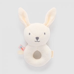 Purebaby有機棉小兔搖鈴-米白兔
