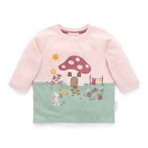 Purebaby有機棉女童刺繡上衣-粉色蘑菇屋