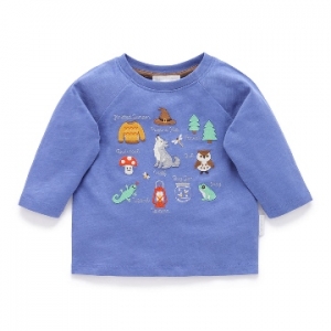 Purebaby有機棉男童刺繡上衣-藍色