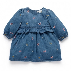 Purebaby女童丹寧刺繡洋裝-丹寧色