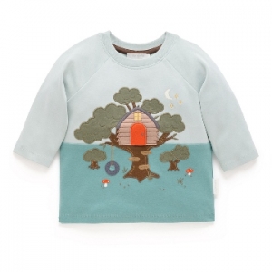 Purebaby有機棉男童刺繡上衣-淺綠色